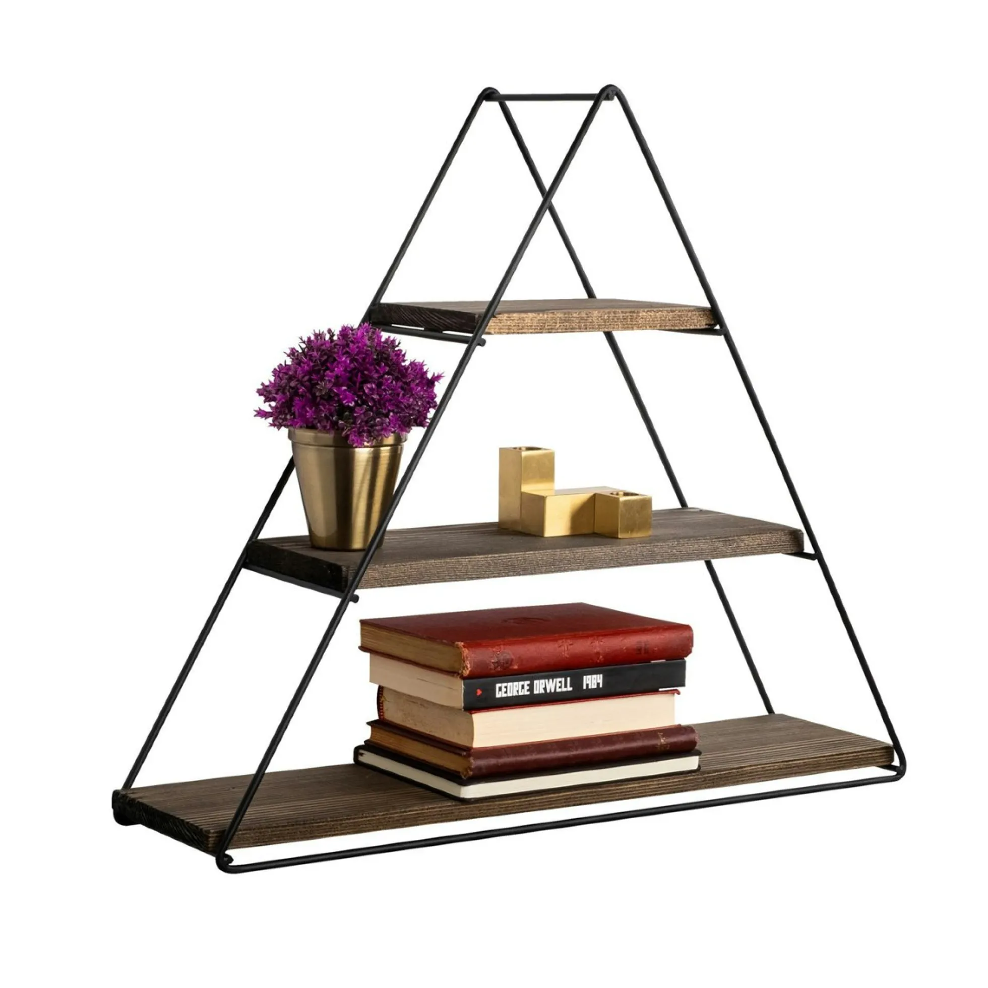 Etagère noire décorative triangle décor bois foncé JENA