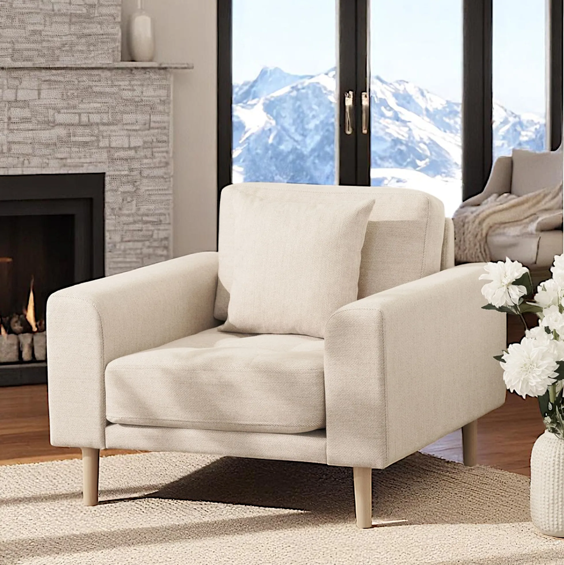 Fauteuil blanc sable en tissu ROTTERDAM