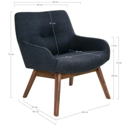 Fauteuil bleu foncé avec structure en bois de noyer BERLIN