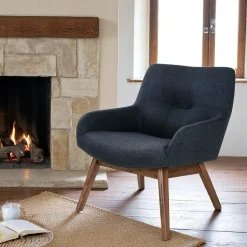 Fauteuil bleu foncé avec structure en bois de noyer BERLIN