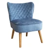 Fauteuil bleu tissu chenille - pieds bois, motif croisé IENA