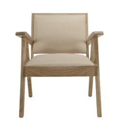 Fauteuil bois exotique clair tissu beige DIKA