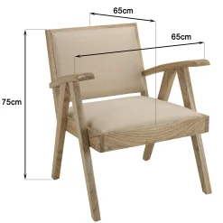 Fauteuil bois exotique clair tissu beige DIKA