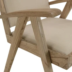 Fauteuil bois exotique clair tissu beige DIKA
