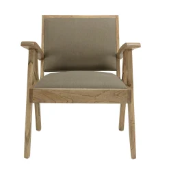 Fauteuil bois exotique clair tissu kaki DIKA