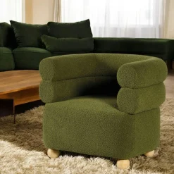 Fauteuil cabriolet design tissu bouclé vert IENA
