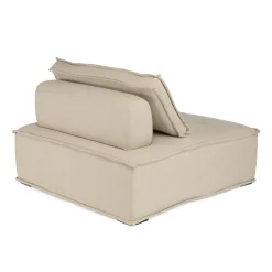 Fauteuil chauffeuse tissu capitonné beige avec coussin