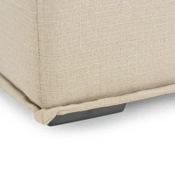 Fauteuil chauffeuse tissu capitonné beige avec coussin