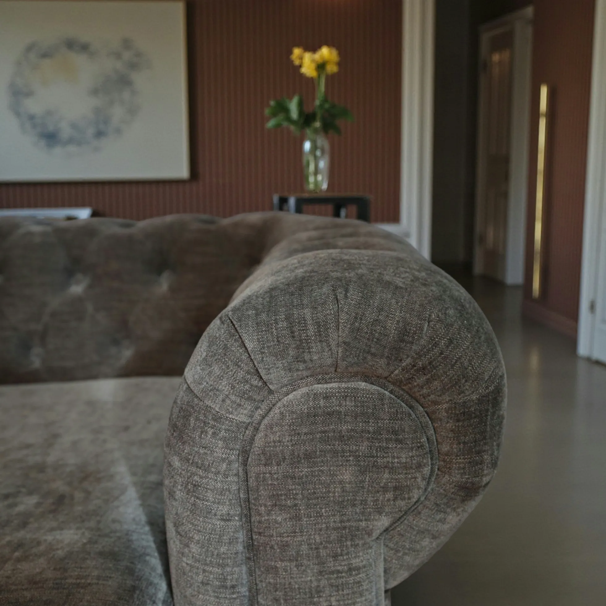 Fauteuil chesterfield en tissu anthracite chiné YORK
