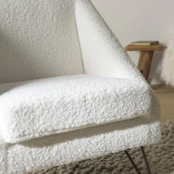 Fauteuil club blanc tissu bouclette TIM