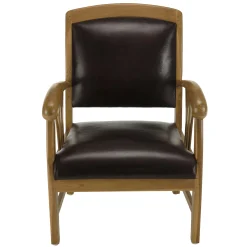 Fauteuil colonial teck assise cuir brun DIKA