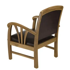 Fauteuil colonial teck assise cuir brun DIKA