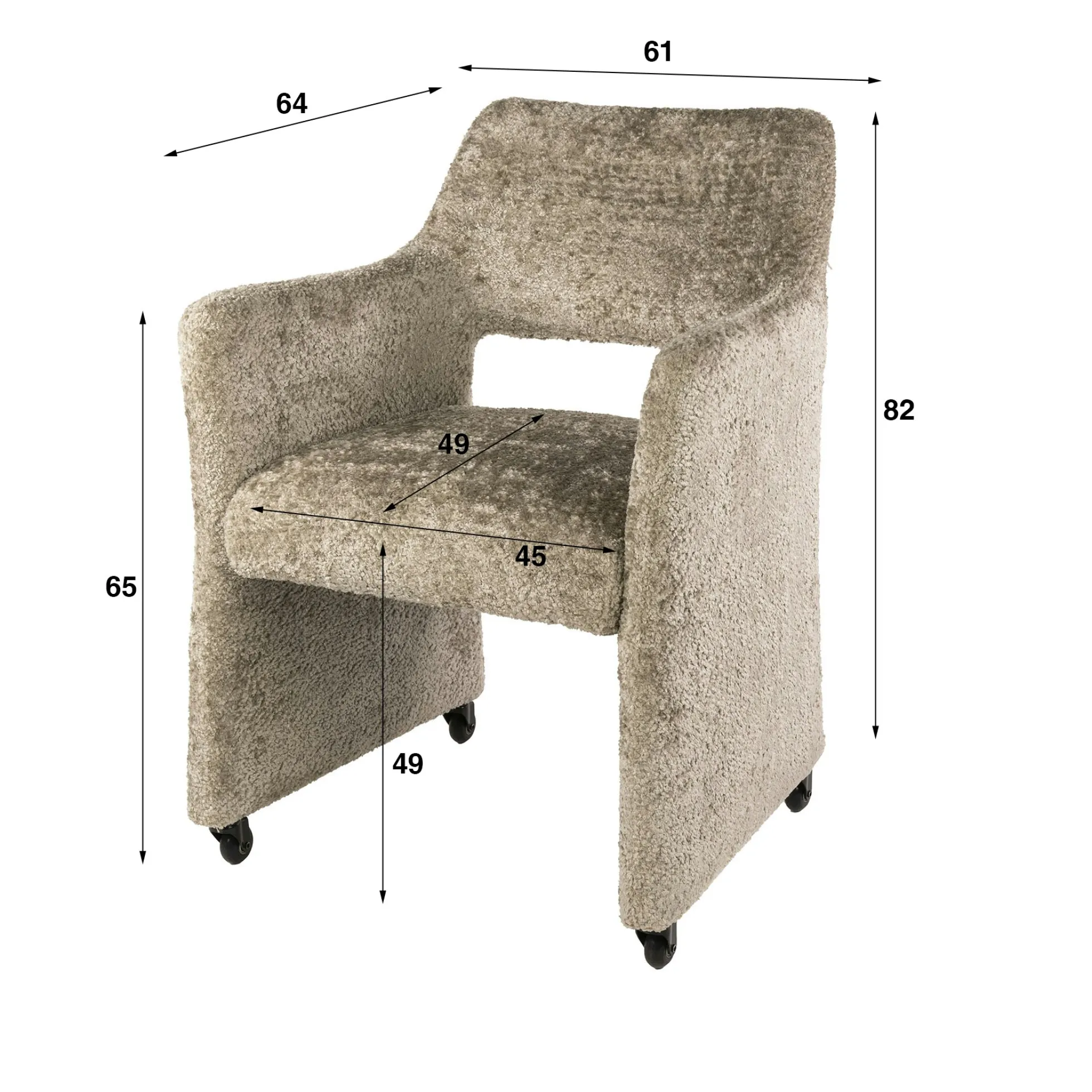 Fauteuil confortable à roulettes tissu cosy beige (x2) CREEK