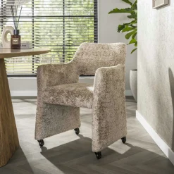 Fauteuil confortable à roulettes tissu cosy beige (x2) CREEK