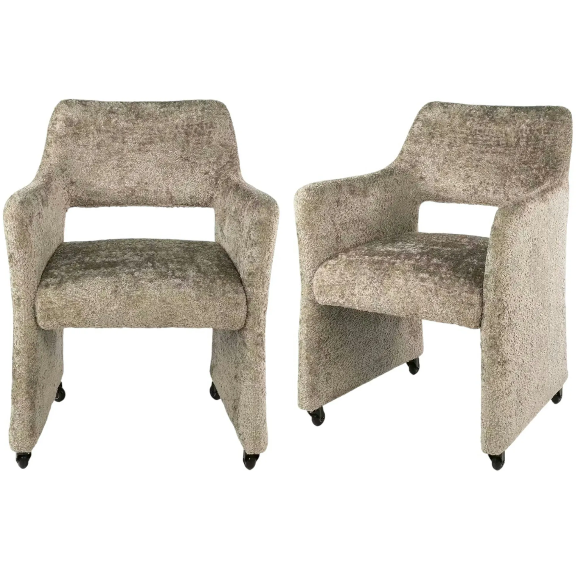 Fauteuil confortable à roulettes tissu cosy beige (x2) CREEK