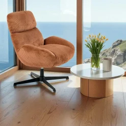 Fauteuil confort pivotant en velours côtelé terracotta IENA