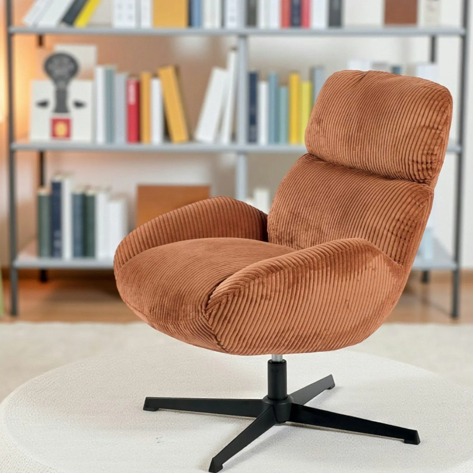 Fauteuil confort pivotant en velours côtelé terracotta IENA
