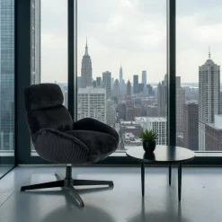 Fauteuil confort pivotant en velours côtelé noir IENA