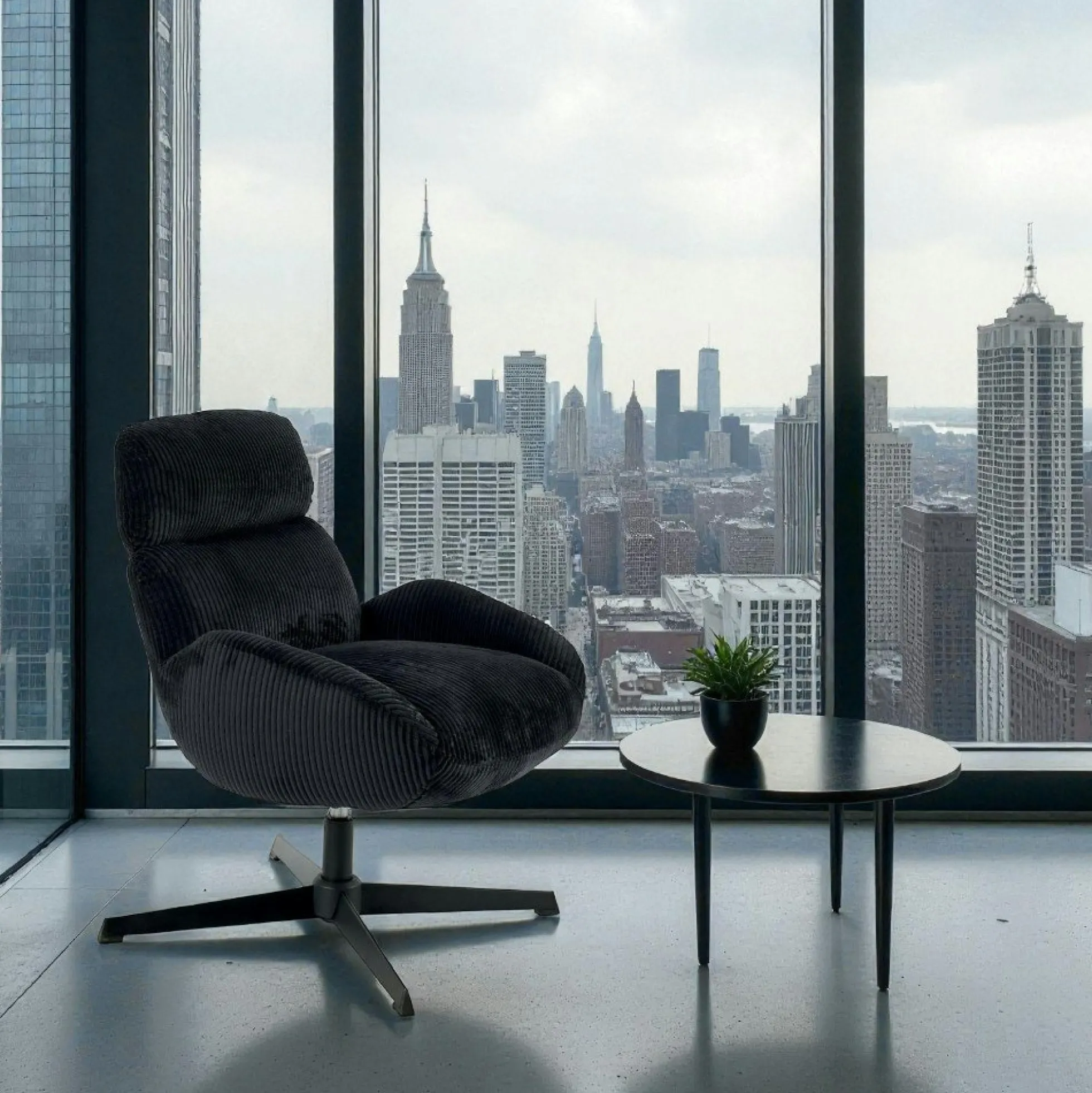 Fauteuil confort pivotant en velours côtelé noir IENA