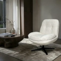 Fauteuil confort pivotant tissu doux écru IENA