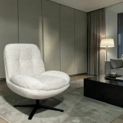 Fauteuil confort pivotant tissu doux écru IENA