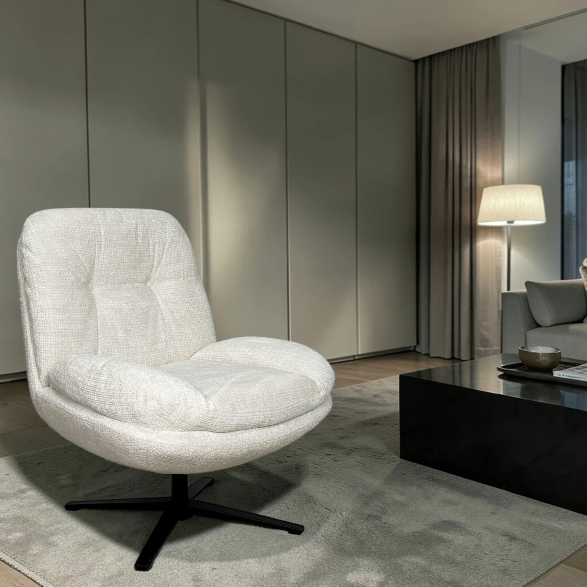 Fauteuil confort pivotant tissu doux écru IENA