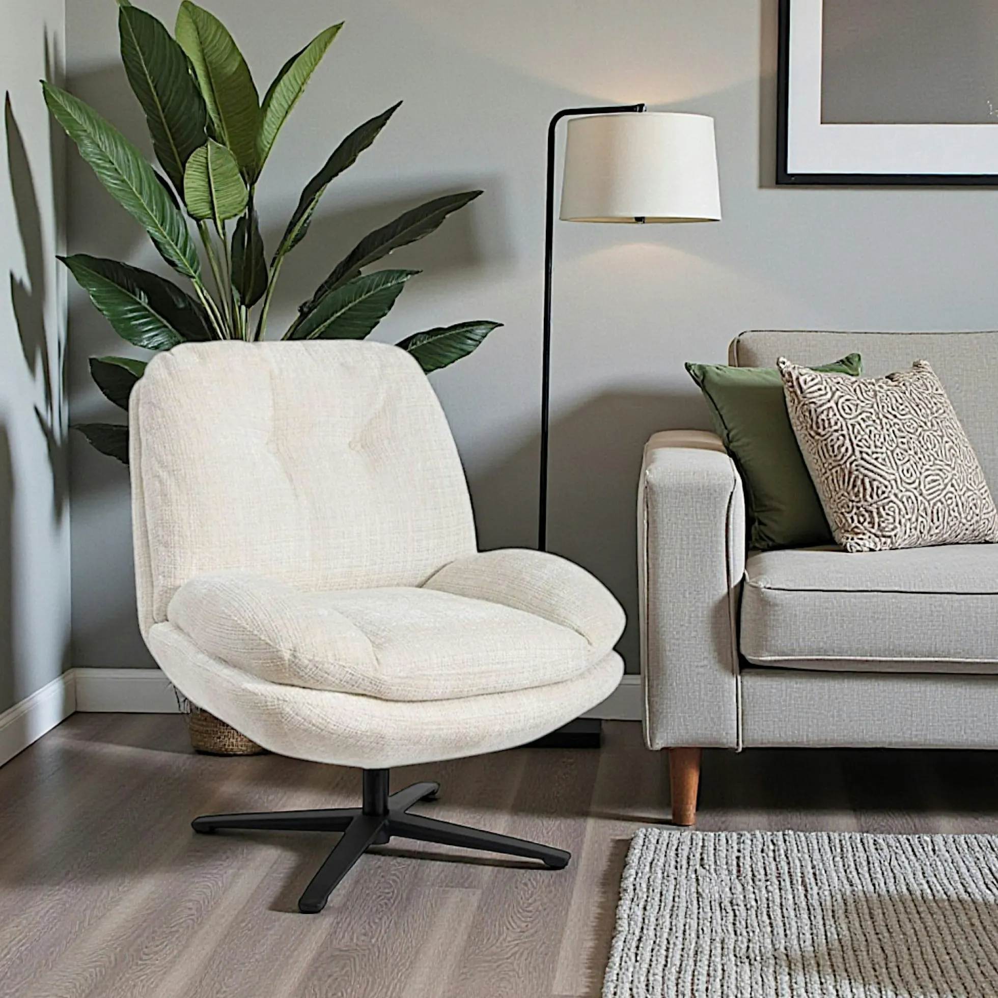 Fauteuil confort pivotant tissu doux écru IENA