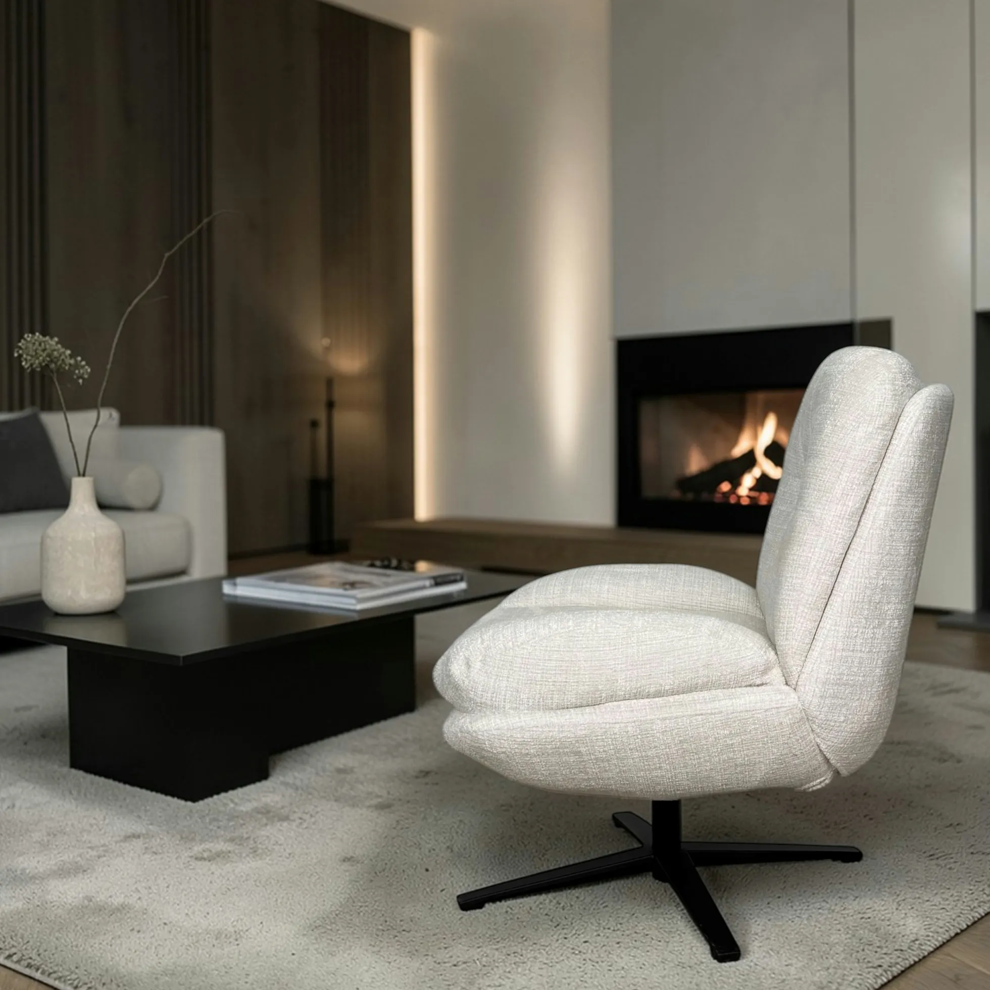 Fauteuil confort pivotant tissu doux écru IENA