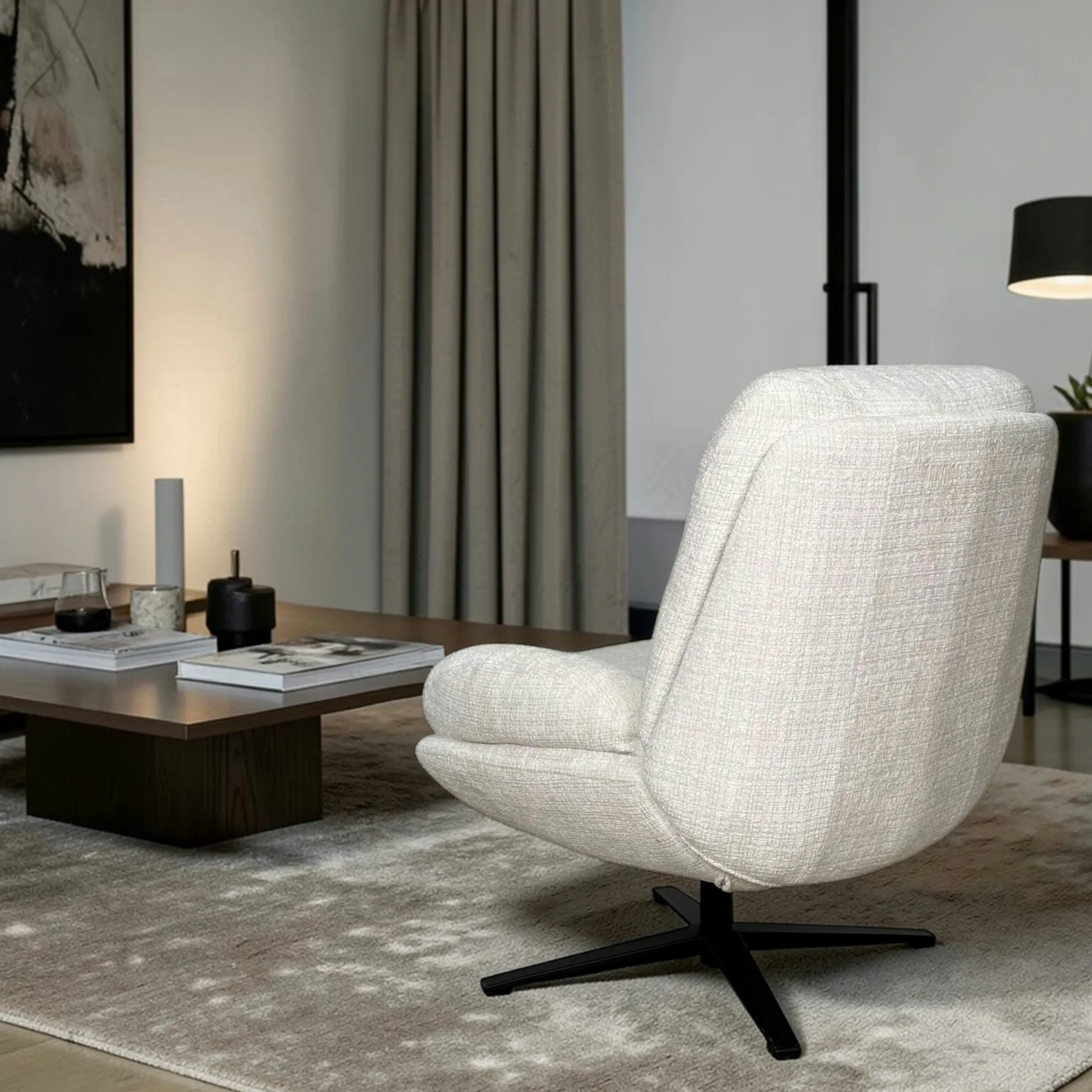 Fauteuil confort pivotant tissu doux écru IENA