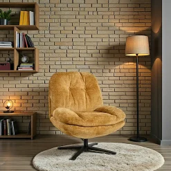 Fauteuil confort pivotant tissu doux moutarde IENA