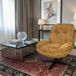 Fauteuil confort pivotant tissu doux moutarde IENA