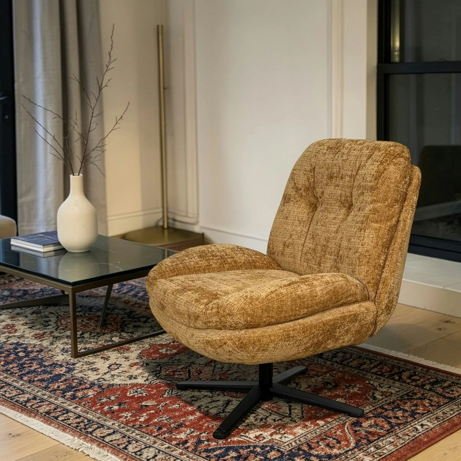 Fauteuil confort pivotant tissu doux moutarde IENA