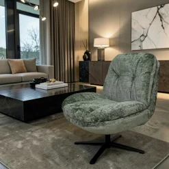 Fauteuil confort pivotant tissu doux vert IENA