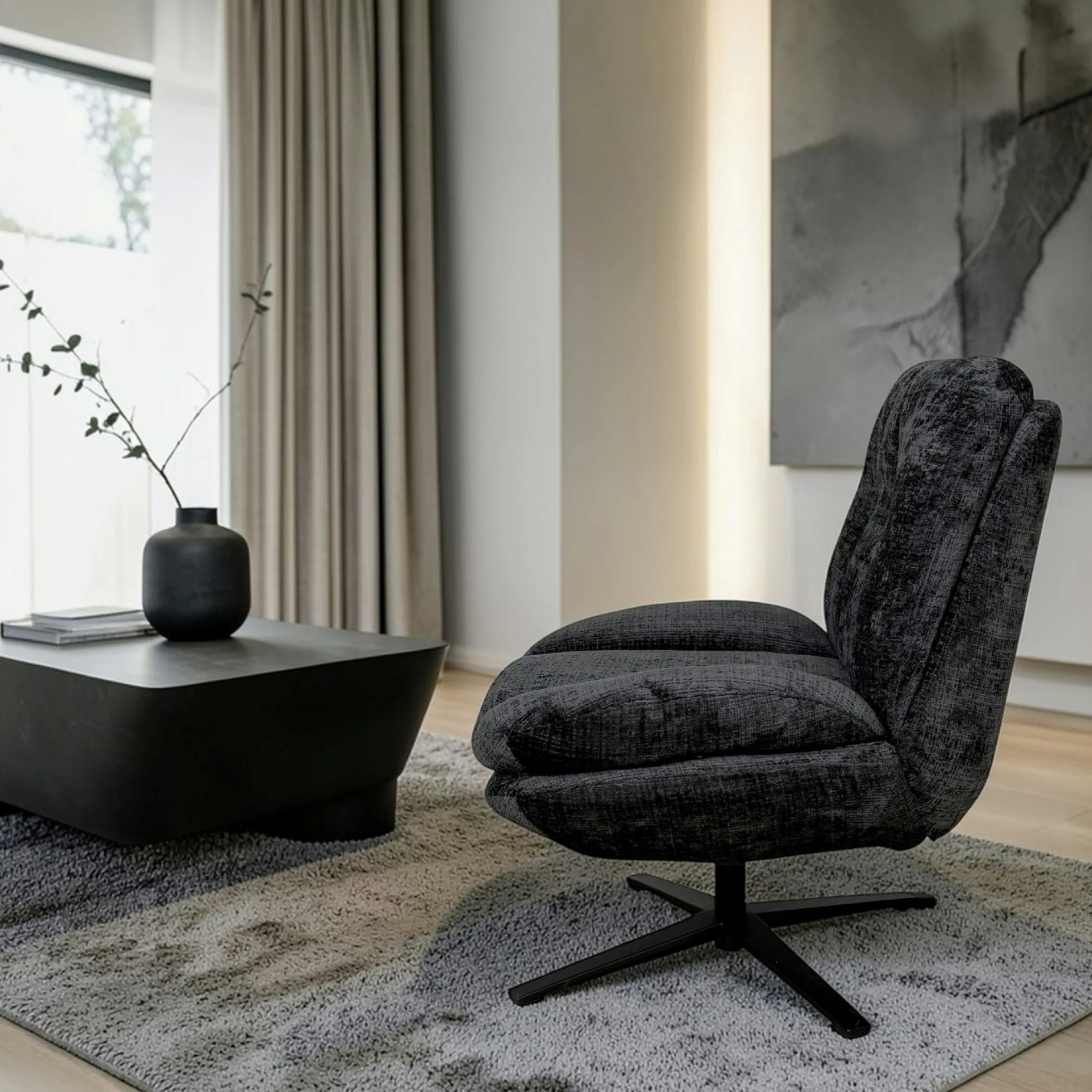 Fauteuil confort pivotant tissu doux gris foncé IENA