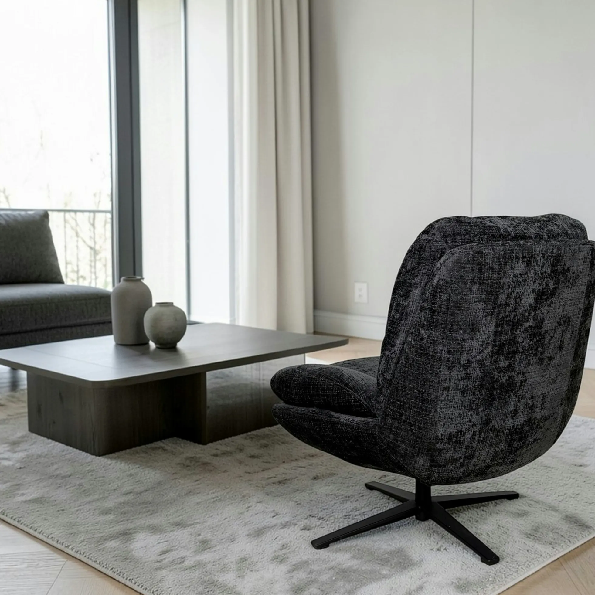 Fauteuil confort pivotant tissu doux gris foncé IENA