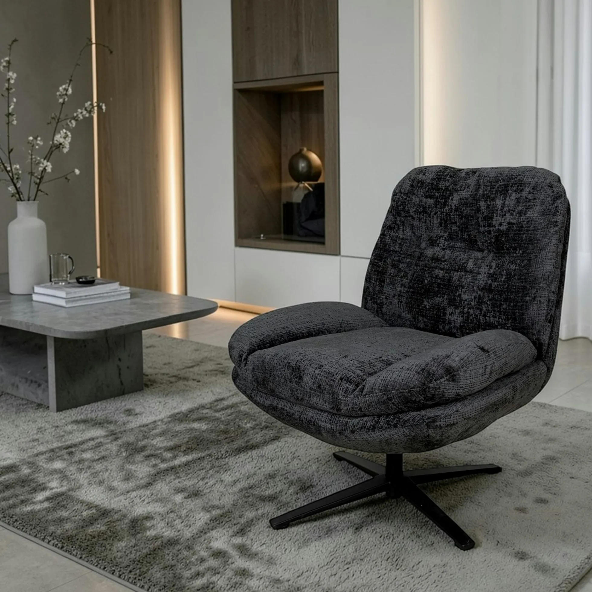 Fauteuil confort pivotant tissu doux gris foncé IENA