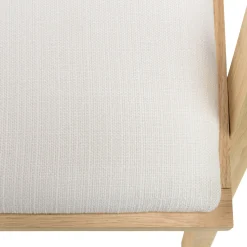 Fauteuil contemporain bois clair tissu blanc et cannage TIM