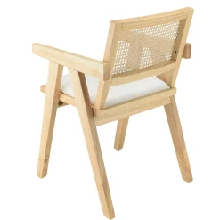 Fauteuil contemporain bois clair tissu blanc et cannage TIM