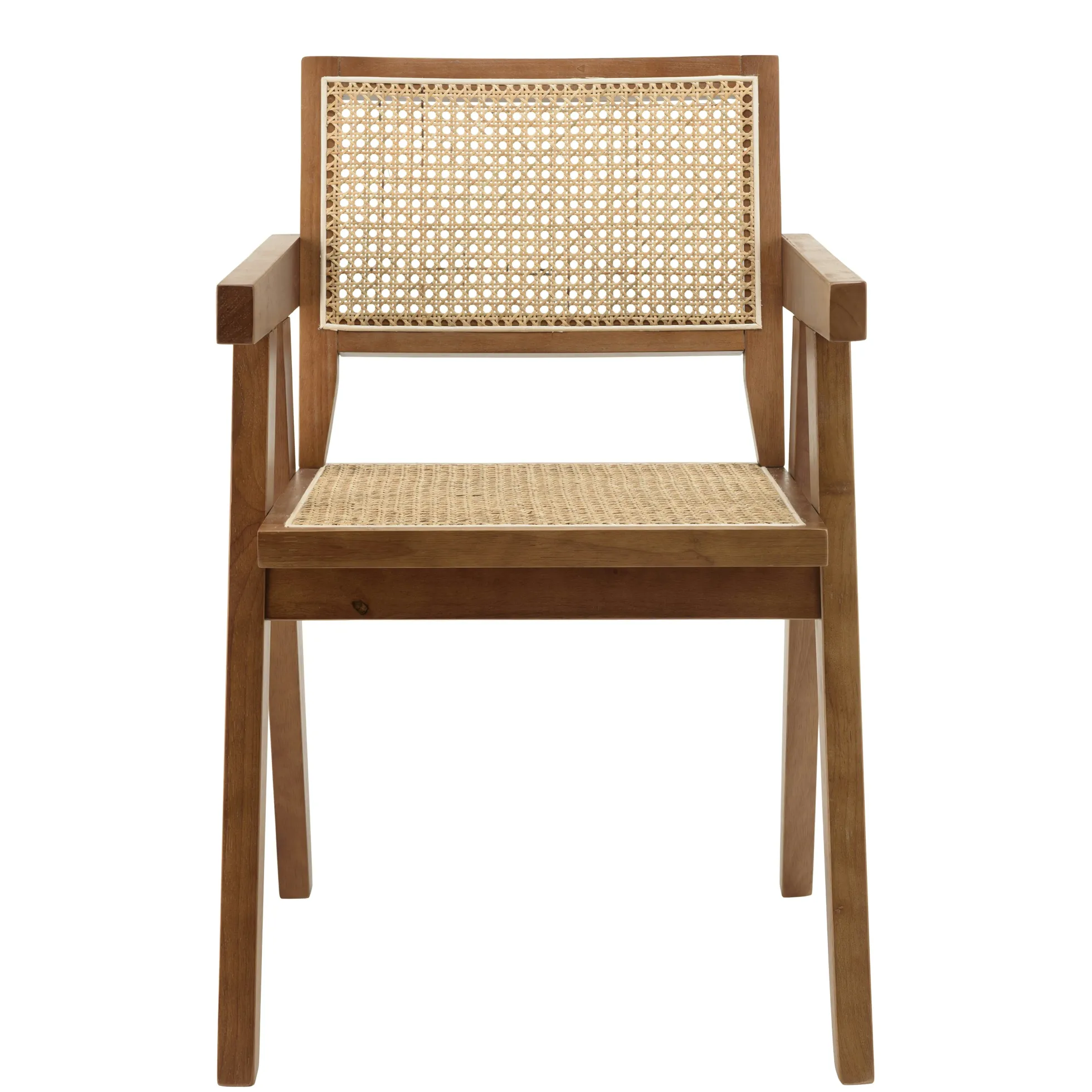 Fauteuil contemporain bois foncé assise et dossier cannage TIM