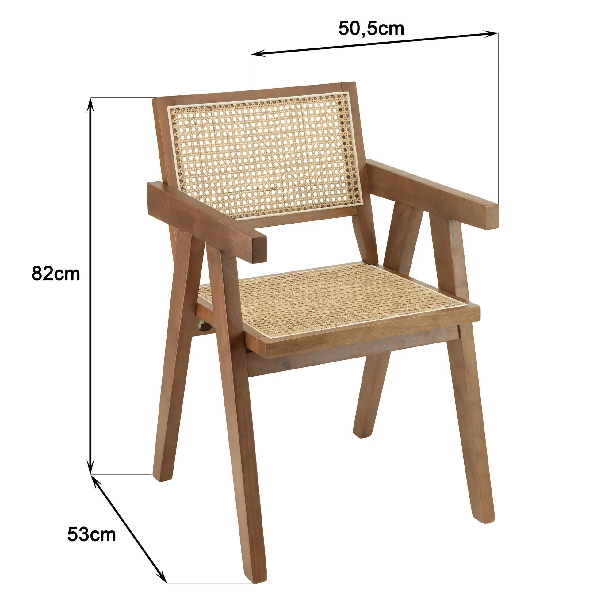 Fauteuil contemporain bois foncé assise et dossier cannage TIM