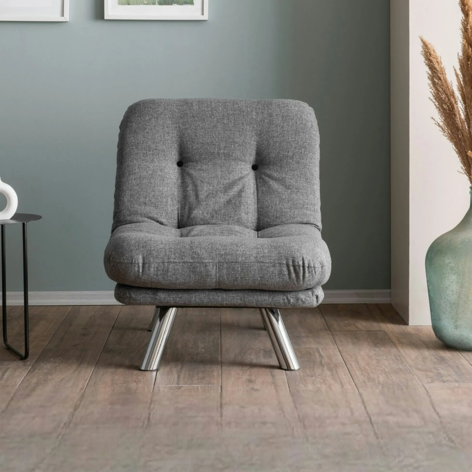 Fauteuil convertible banquette gris chiné pieds chromés CUSCO