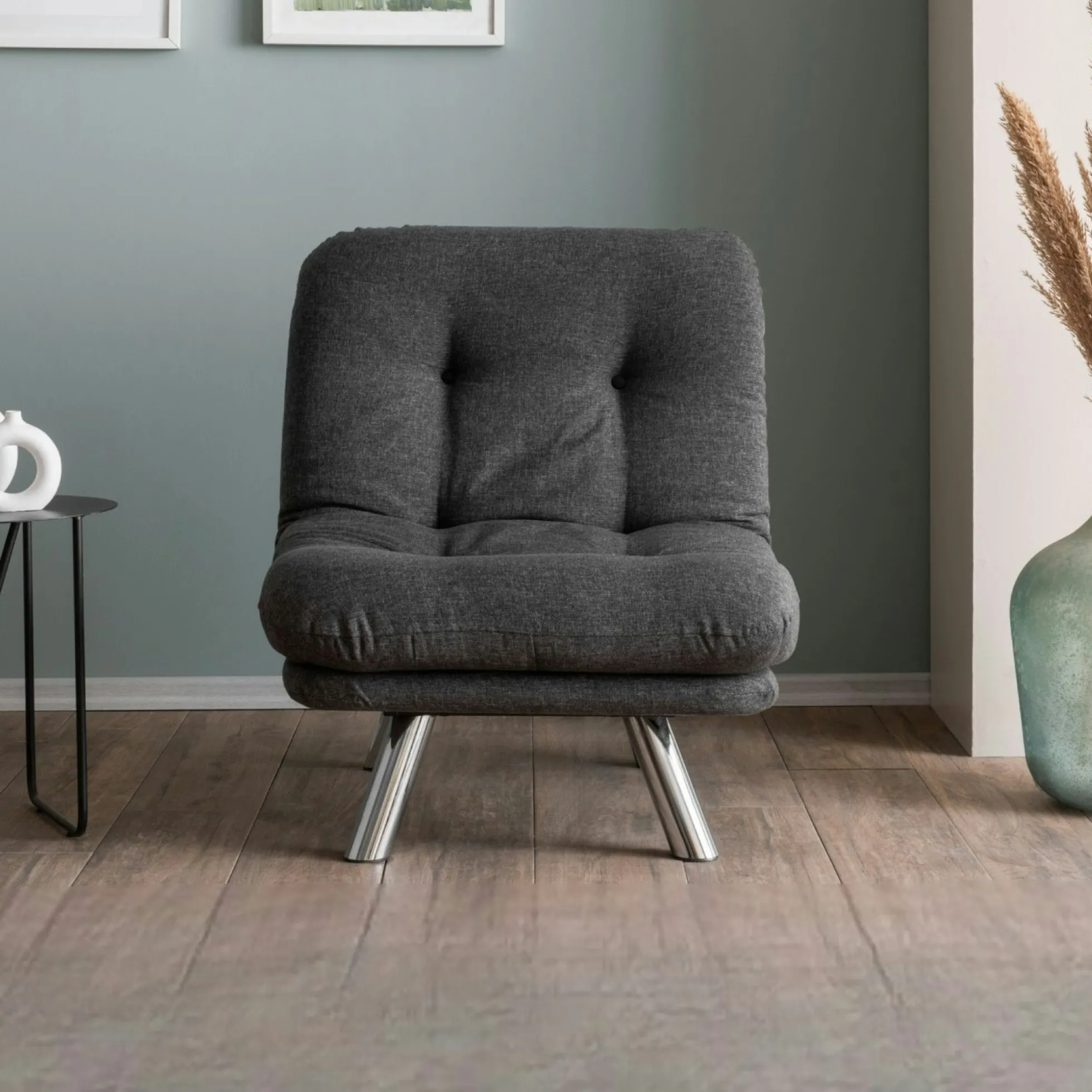 Fauteuil convertible banquette gris foncé pieds chromés CUSCO