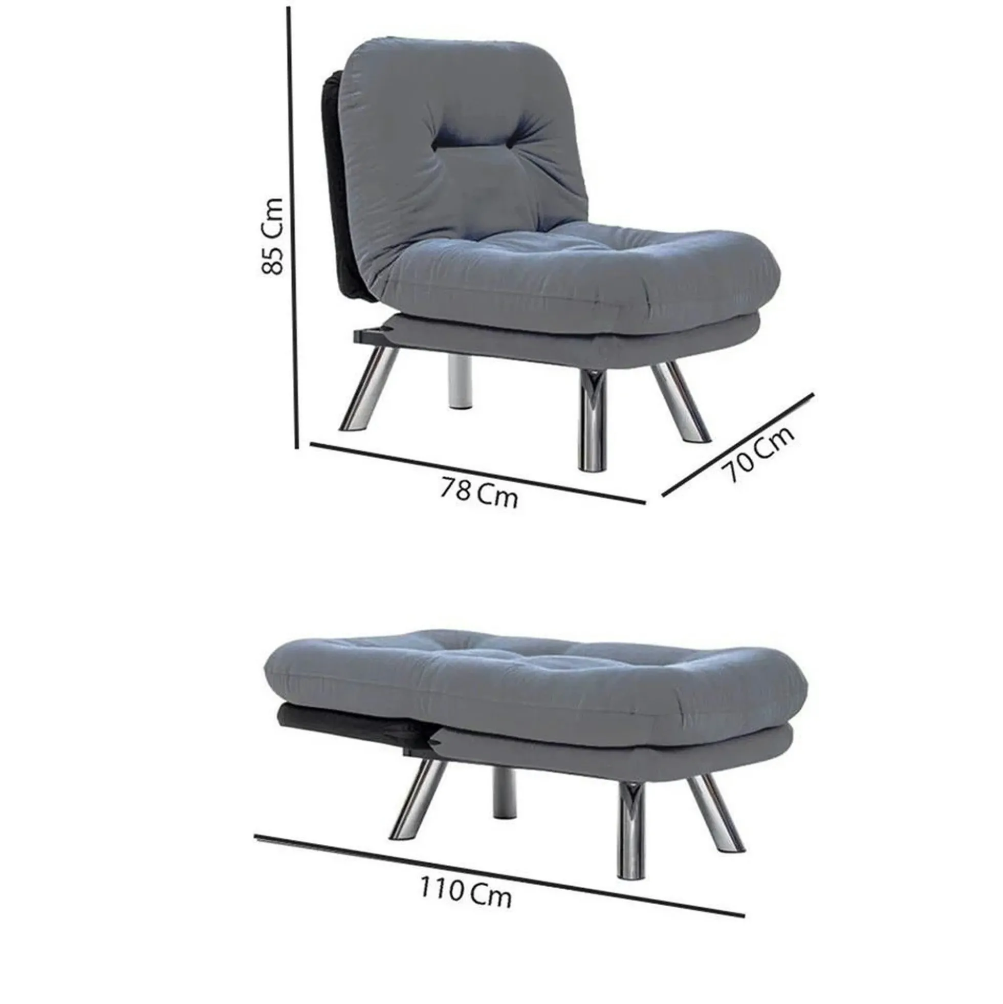 Fauteuil convertible banquette gris foncé pieds chromés CUSCO