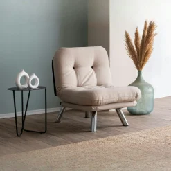 Fauteuil convertible banquette écru pieds chromés CUSCO