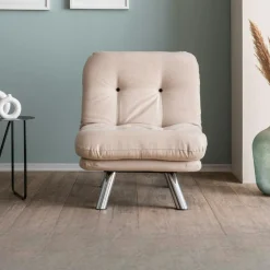 Fauteuil convertible banquette écru pieds chromés CUSCO