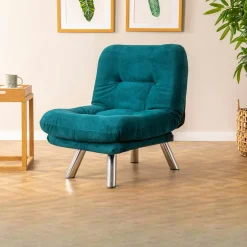 Fauteuil convertible banquette bleu lagon pieds chromés CUSCO