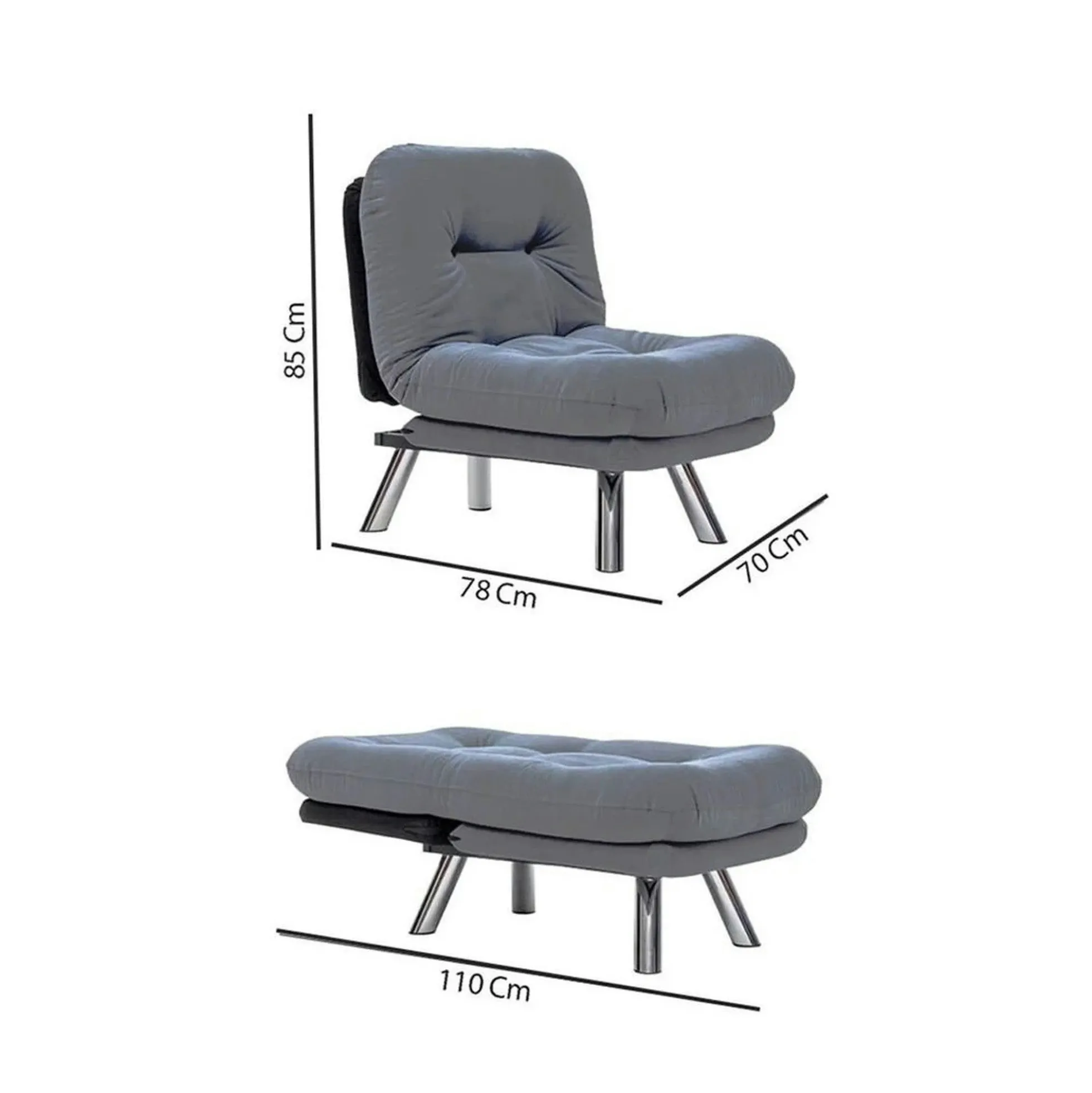 Fauteuil convertible banquette bleu lagon pieds chromés CUSCO