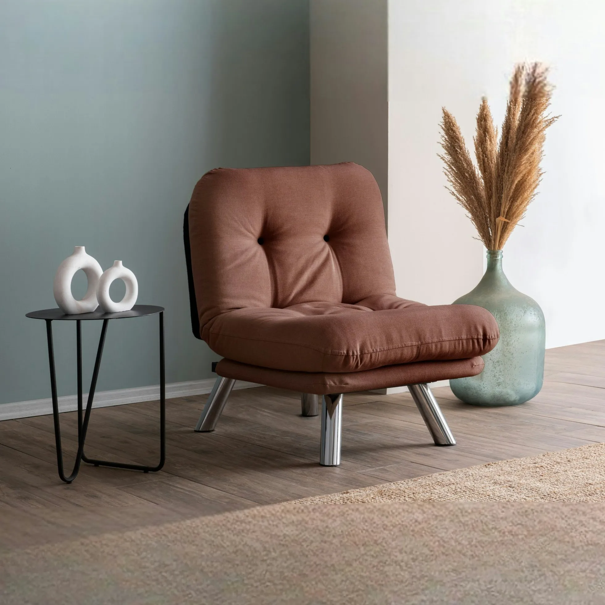 Fauteuil convertible banquette marron pieds chromés CUSCO