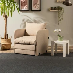 Fauteuil convertible beige lin 1 place couchage 200 cm ORURO