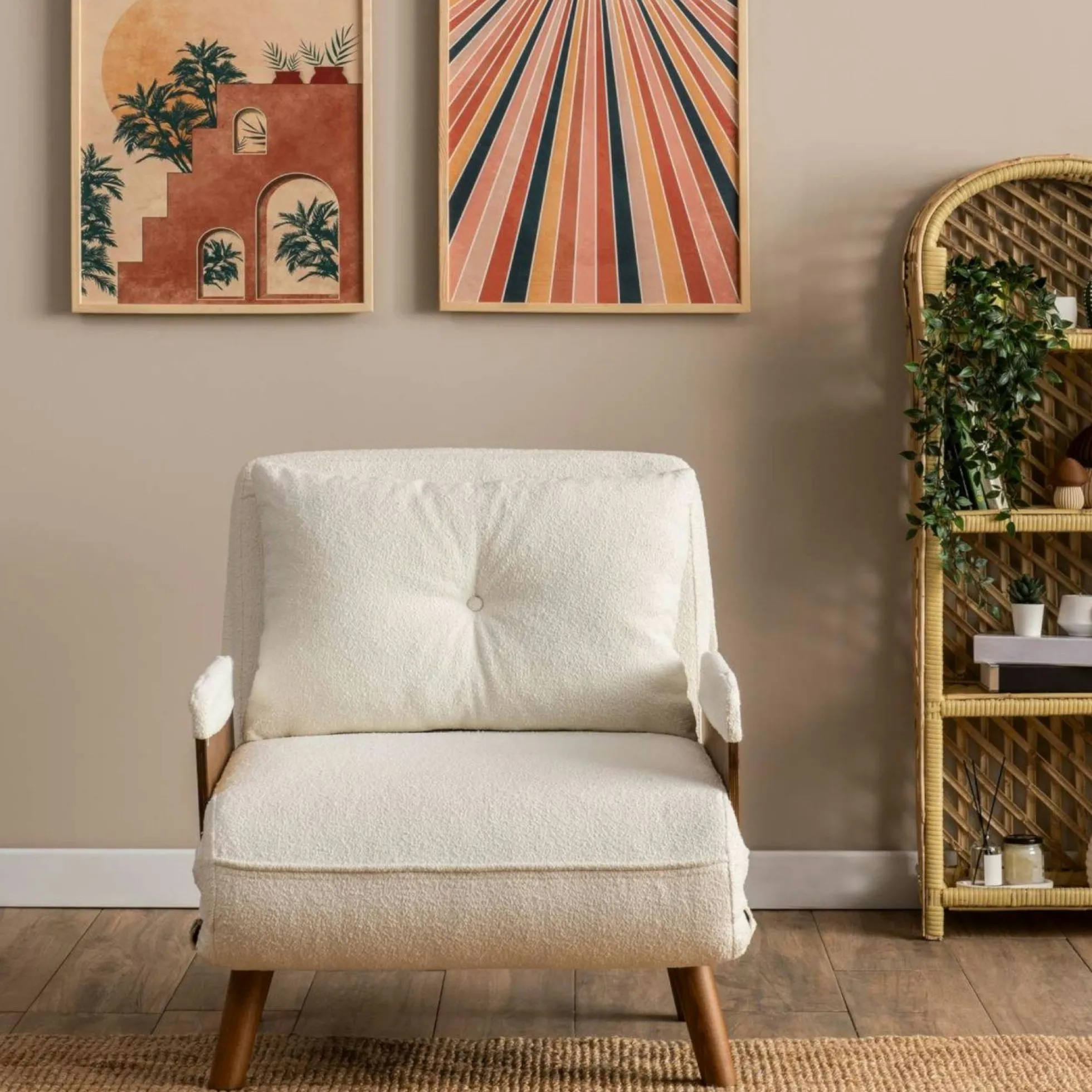 Fauteuil convertible blanc bouclette 1 place couchage 190 cm LOJA